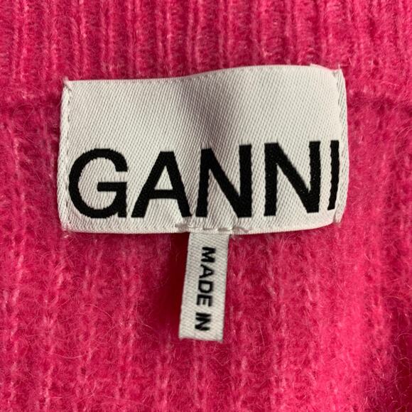 GANNI Size M Hot Pink Alpaca Blend Rhinestones Cropped Cardigan - Picture 5 of 7